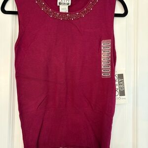 NEW Anna Gray Women Medium Beaded Embellished Sleeveless Knit   Tank Top Berry